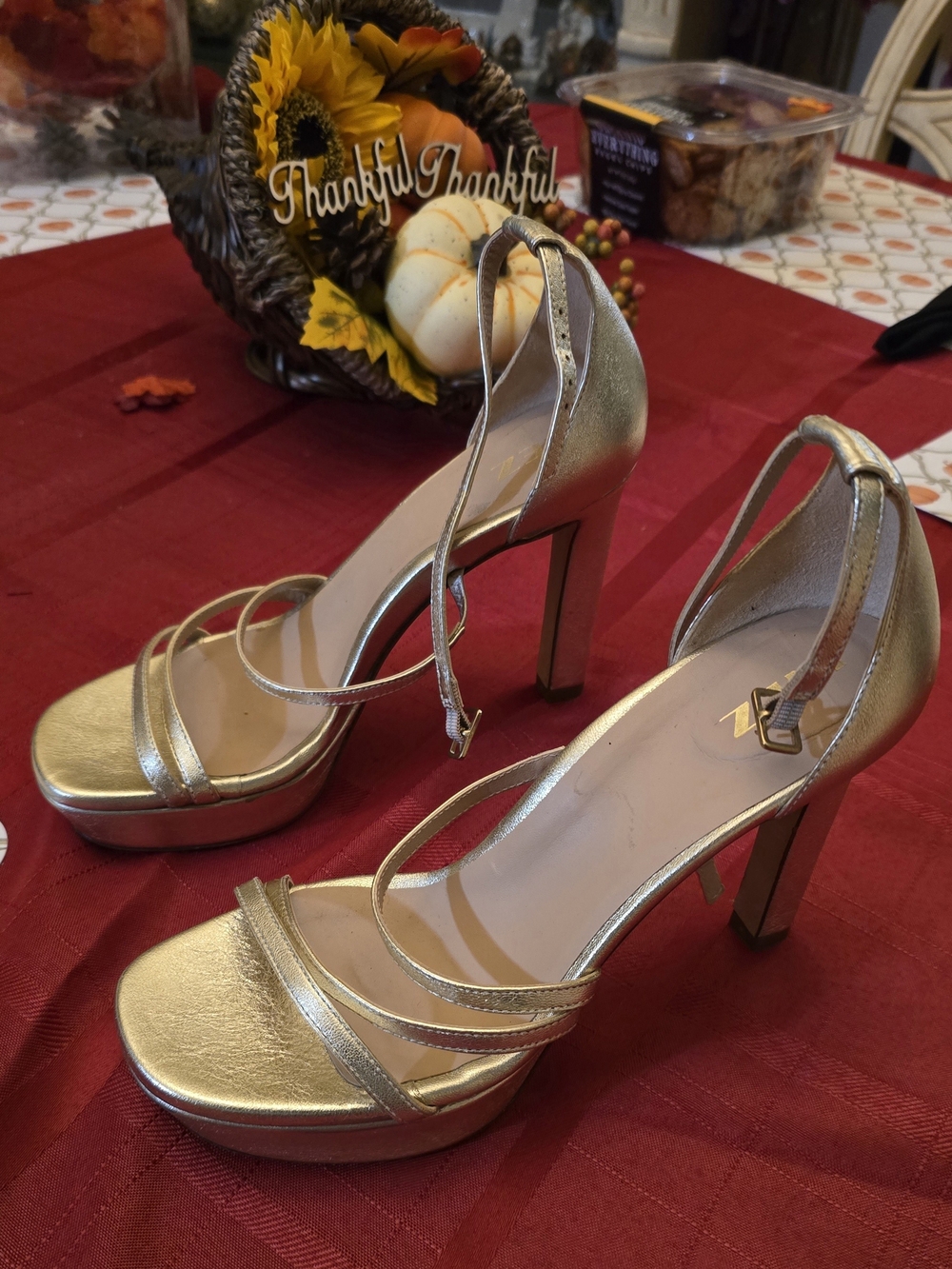 INEZ Gold High Heel Platform Sandals - Womens